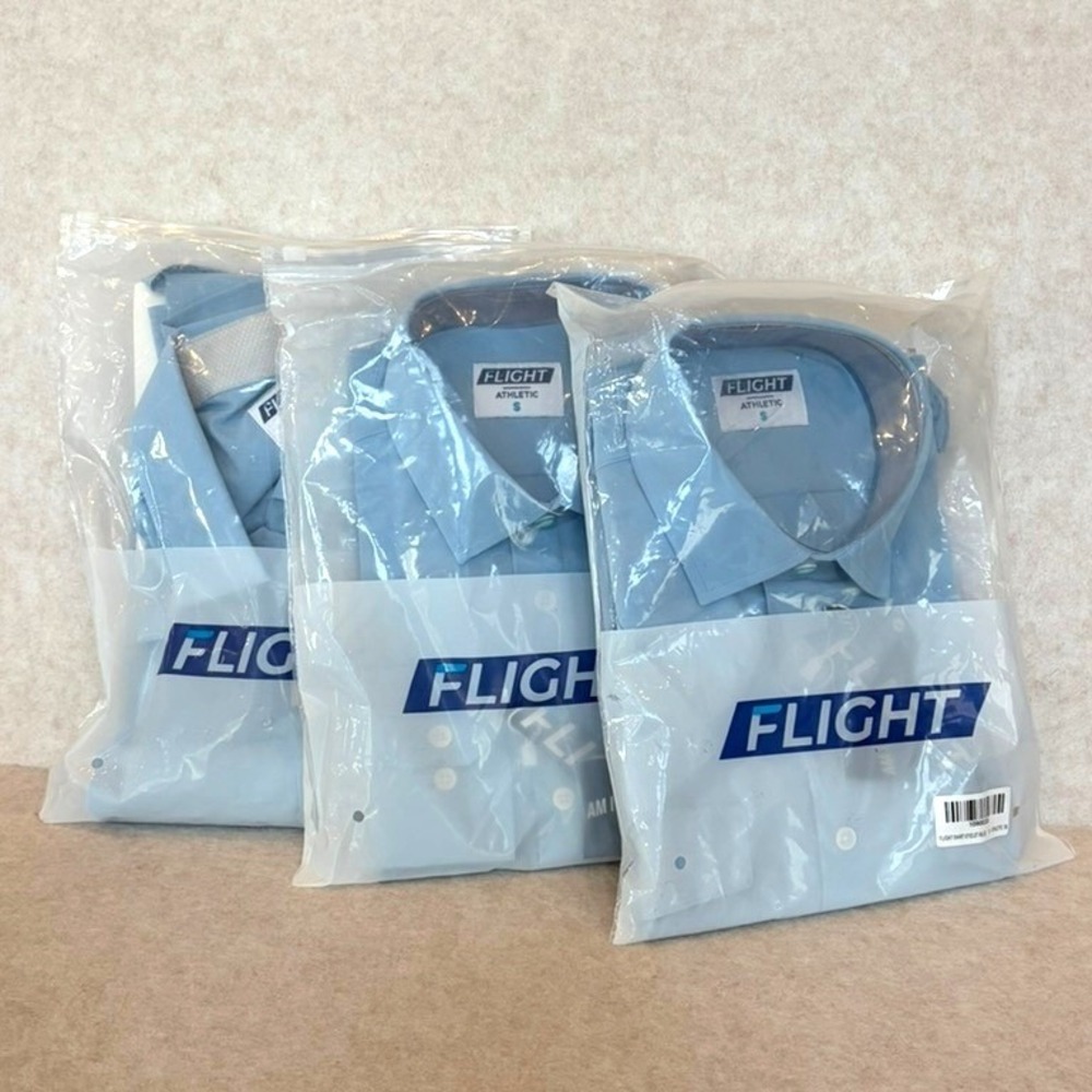 3 Pack Flight Athletic Mens Pilot Shirt Small Blue Long Sleeve Uniform Stretch